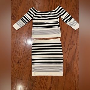 Cupcakes and Cashmere black and white striped matching top and skirt .